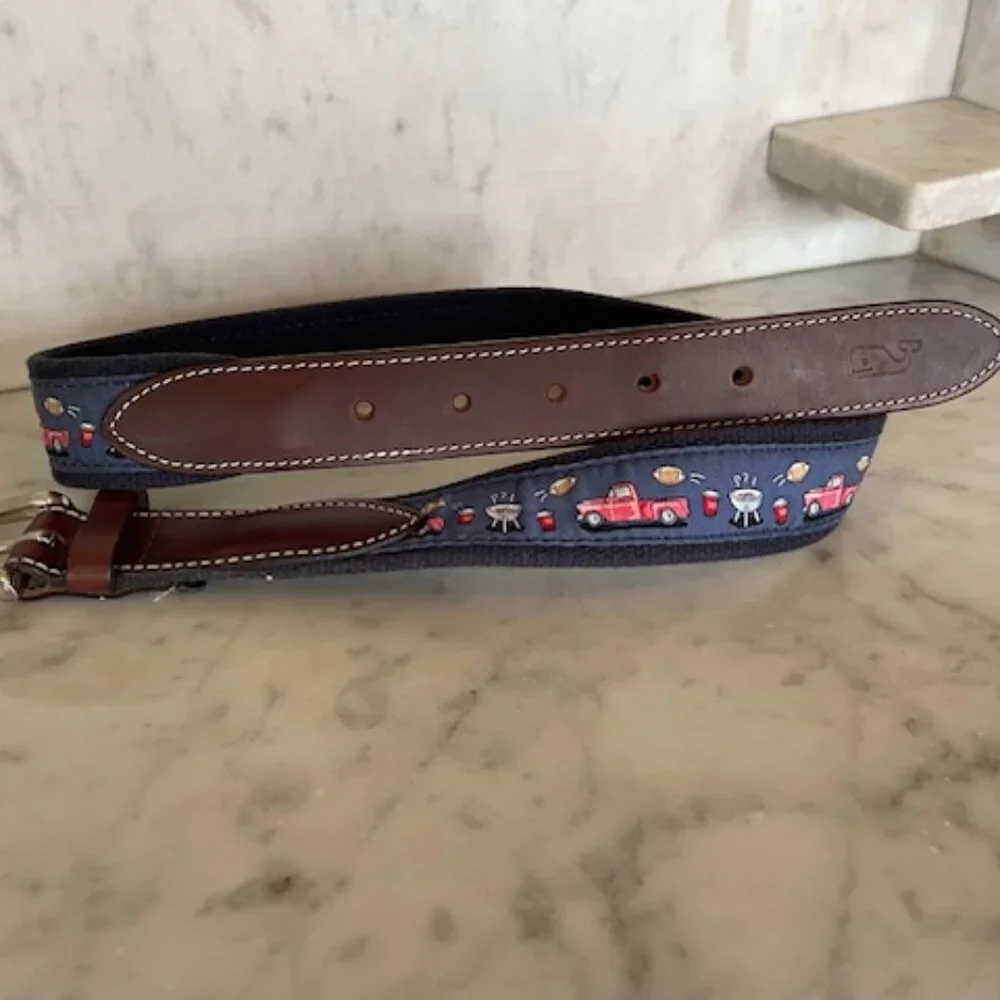 VINEYARD VINES Game Day Blue Ribbon D-Ring Belt Vintage 30